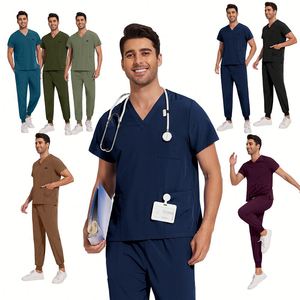 ชุดยูนิฟอร์มสครับแบบใหม่ เสื้อแขนสั้น กางเกงขายาว ชุดสำหรับโรงพยาบาล ผู้หญิง ผู้ชาย ร้านขายสัตว์แพทย์ แพทย์ ชุดสครับสำหรับผ่าตัด ชุดทำงานทางการแพทย์ - Product Image 3