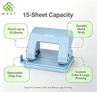 Perforatrice manuelle de bureau de haute qualité avec logo personnalisé, perforatrice standard en métal à 2 trous, capacité de 15 feuilles, distance entre les trous de 80 mm