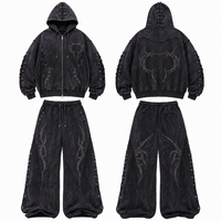 Ensemble de survêtement oversize à jambe droite pour homme, sweat à capuche délavé effet usé, pantalon de survêtement ample, streetwear vintage en coton, logo personnalisé