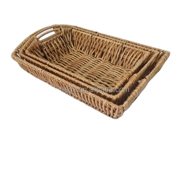 XH ensemble de 3 organisateur décoratif tissé à la main en osier durable Polyrattan plateaux en rotin en plastique de qualité alimentaire panier de stockage des aliments