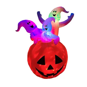 Color Changing Light Halloween Yard Decorations Inflatables Pumpkin With 3 Ghost Clearance