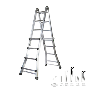 Scala Telescopica in Alluminio 3+3 Gradini Profilo 67 mm - Product Image 1