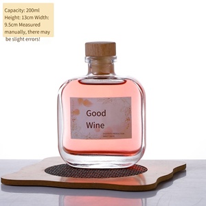 Bouteille de vin en verre transparente carrée plate de 100 ml et 200 ml avec bouchon en bois, bouteille hermétique pour spiritueux, vin de fruits, vin blanc - Product Image 2
