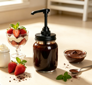 Dispensador de jarabe de vidrio tipo Mason de 500ml con bomba 28/400 de 5cc, 8cc, 10cc, apto para uso alimentario, para salsa, miel, mermelada, café - Product Image 1