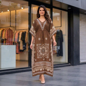 Kurta/Kurti Moderna para Mujer, Estampado Digital en Crepé Francés Pesado, Corte Holgado, Largo hasta el Suelo, Secado Rápido, Sin Arrugas, Talla Única - Product Image 1