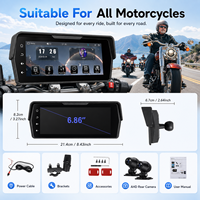 Écran de navigation pour moto de 6,86 pouces avec CarPlay sans fil, Android Auto, caméra arrière AHD, IP67 pour tous les modèles de moto