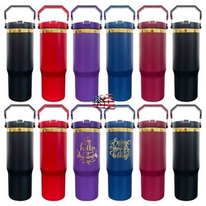 Venta al por mayor: Vaso térmico de viaje de 30 oz con tapa abatible y revestimiento de polvo dorado espejado en la parte inferior, para grabado láser - Product Image 5