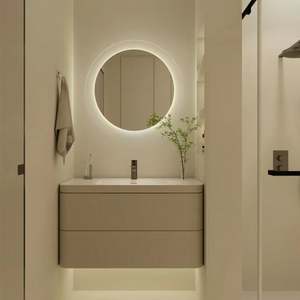 Meuble-lavabo d'angle flottant de style minimaliste contemporain, design personnalisé haut de gamme pour petit appartement - Product Image 1