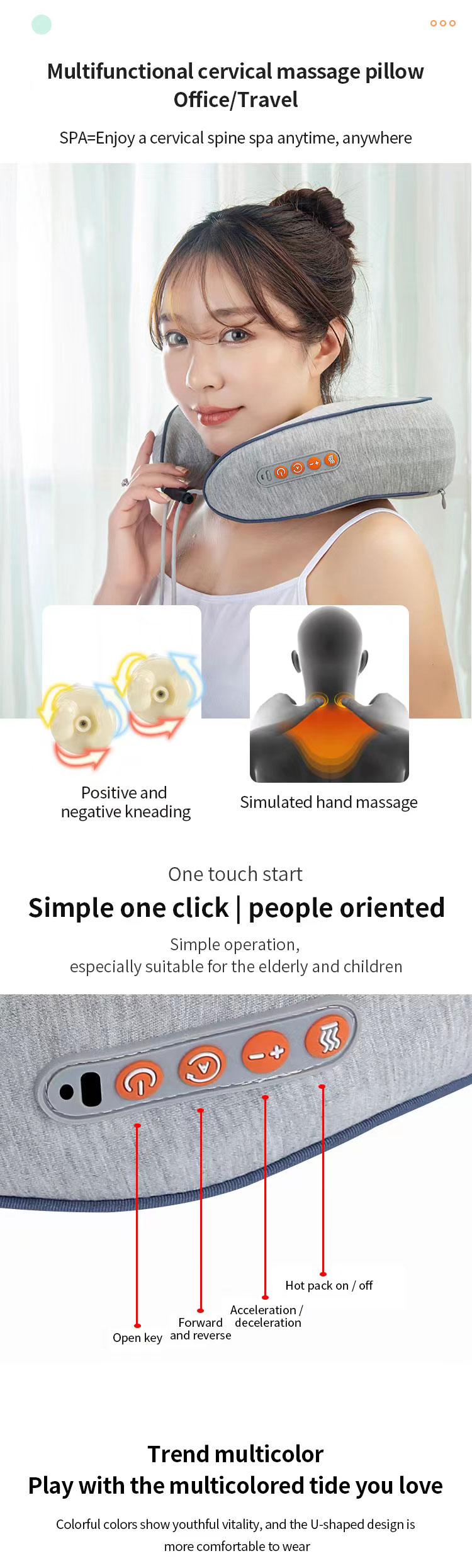 Elecric Travel Deep Tissue Heating Kneading Vibration C Type Massage Pillow U Shaped Shoulder And Neck Massager
