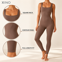 Combinaison de yoga OEM pour femme à col carré, une pièce, avec coussinets amovibles, sculptante, ultra douce, extensible dans les 4 sens, coutures plates, vente en gros