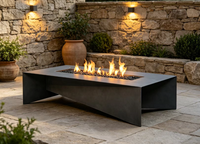 Cheminée d'extérieur rectangulaire moderne en acier Corten, robuste, à gaz, grande table de feu à bois combustible avec garantie de 5 ans
