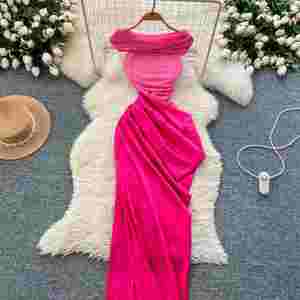 Vestido midi plisado de satén transpirable con cuello vuelto y abertura, estilo túnica, para mujer, con patchwork de malla y corte imperio, ideal para verano. - Product Image 4