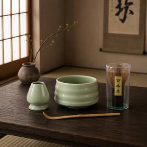 SKYJOY 4PC Light Green Porcelain Traditional Matcha Set with Bamboo Whisk Chasen Holder Chashaku Matcha Latte Tea Ceremony Kit - Product Image 3