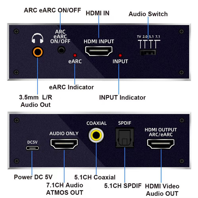 Hardrock for 2.0B EARC Audio Switcher HDCP 22 3D 4K/60Hz 71 Channels Metal Construction Leather Box Packaging Made in China