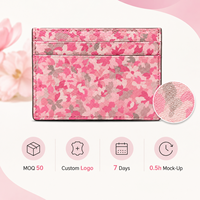 Portefeuille porte-cartes en cuir rose à motif floral pour femme, idéal pour le quotidien, avec un design fin à multiples fentes et fonction RFID en option