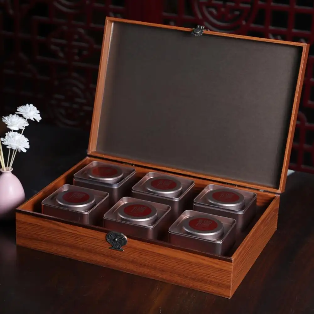 Decorativo di legno Cinese tradizionale di lusso personalizza fatto insieme di tè contenitore di regalo di legno