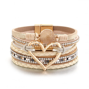 Charme en gros style bohème zircon réglage multicouche slap wraps coeur <span class=keywords><strong>bracelet</strong></span> en <span class=keywords><strong>cuir</strong></span> pour les femmes - Product Image 3