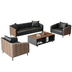 Ensemble de canapés de bureau en cuir PU avec structure en bois massif, combinaison libre pour petits espaces de bureau - Product Image 5