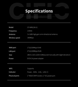 Bon retour COMFAST CF-WR613N V1 Ports RJ45 300Mbps 2.4GHz Routeurs Comfast Routeur Wifi - Product Image 6