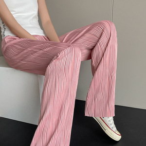 <span class=keywords><strong>Pantaloni</strong></span> lunghi casuali delle ragazze dei <span class=keywords><strong>pantaloni</strong></span> diritti allentati pieghettati Moire a vita alta elastici della vita delle donne all'ingrosso 2022 - Product Image 5