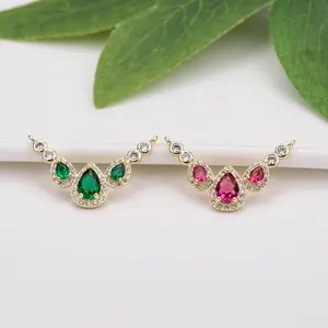 Factory Wholesale Inlaid Green or Red Zircon 14K Gold Plated Charm for Necklace Making