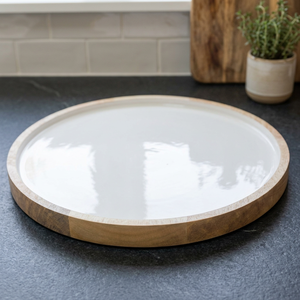 Plateau rond en bois manga, finition blanche, avec émail, offre spéciale - Product Image 2