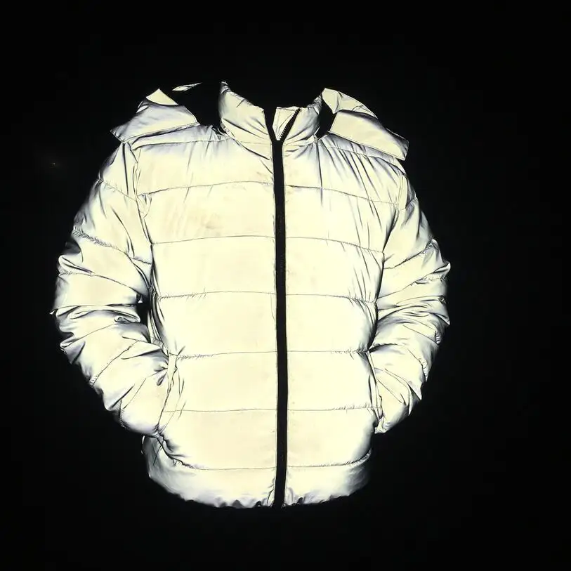 Abrigo de invierno con capucha para hombre, chaqueta acolchada cálida, abrigo de algodón grueso reflectante