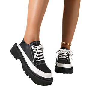 Color Block Autumn British Style Thick Heel Low Ankle Flats New Arrival Plus Size <b>Tie</b> <b>Back</b> Retro Small Leather Shoes - Product Image 5