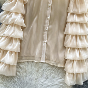 เสื้อเบลาส์แขนยาวระบายหลายชั้น สัมผัสนุ่มหรูหรา ผ้าซาติน แฟชั่นสำหรับผู้หญิง - Product Image 6