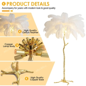 Plume d'autruche Led Plancher Moderne Nordique De Luxe Branche D'arbre Intérieur Debout Lumière Résine Cuivre Plume d'autruche LED <span class=keywords><strong>Lampadaire</strong></span> - Product Image 2