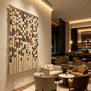 Escultura de Pared de Macramé con Cuentas Multicolores, Vertical, de Techo Alto, Moderna y Lujosa, para Penthouse, Hotel Contemporáneo, Interior - Product Image 5