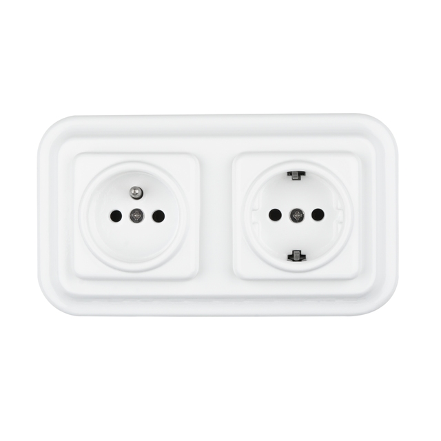 CE Approved Porcelain Square Light Switch Flush Mounted Plug Electric Switch German Standard Wall Socket