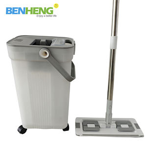 Seau à 3 compartiments avec roues, eau propre et eau sale séparées, seau transparent, NOUVEAU balai plat avec seau 2026 - Product Image 2