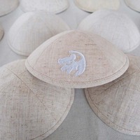 Top Kipot Kippah de lino con bordado de mono judío Ahava personalizar Kippot para boda Bat Mitzvah Judaica regalo Bar Mitzvah