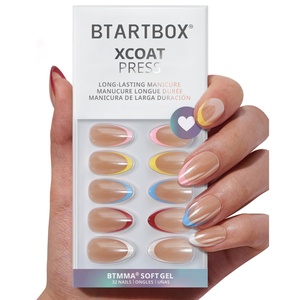 BTARTBOX Uñas Postizas Artificiales al por Mayor, Uñas Postizas Cortas con Punta Francesa en Forma de Almendra, Gel Suave XCOAT, Uñas Postizas a Presión, 32 Piezas - Product Image 2