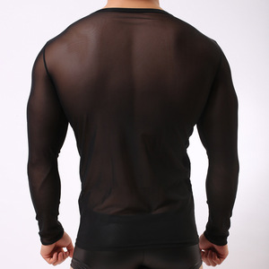 Maglietta a Maniche Lunghe Trasparente in Rete per Uomo, T-Shirt Aderente See-Through alla Moda - Product Image 4