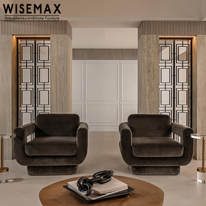 كرسي فردي عصري من WISEMAX <span class=keywords><strong>FURNITURE</strong></span> بإطار خشبي صلب وقماش مخملي، كرسي استرخاء بمسند ذراع للشقق والمستودعات - Product Image 3