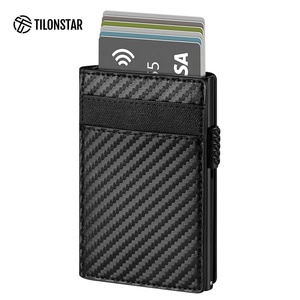 TILONSTAR TVC316 Customizable Carbon Fiber Credit Card Wallet Aluminum Pop up Carteras Leather <b>ID</b> Card <b>Holder</b> - Product Image 1