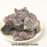 Vente en gros en vrac naturel arc-en-ciel titane placage améthyste Aura Quartz cluster pour Noël décoratif pierres de guérison pierre artisanat