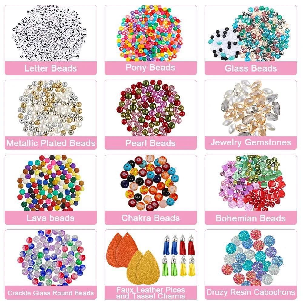 4-layer 2880Pcs Beads Charms Jewelry Findings Beading Wire Jewelry Making Kit Supplies for Bracelets Necklace Earrings