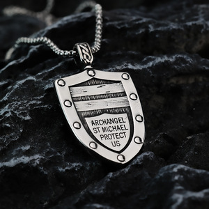 Collar Geométrico de Acero Inoxidable para Hombre, Colgante de Escudo, Cuentas Cuadradas Biseladas, Patrón de Ángel, Joyería de Moda a la Moda - Product Image 3