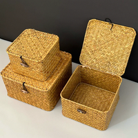 Paniers de rangement écologiques en jonc de mer naturel tressé avec housse anti-poussière pour ustensiles de cuisine et organisateur de collations