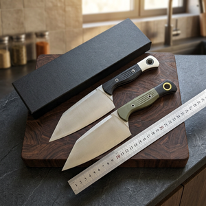 Juego de cuchillos de cocina de acero inoxidable, 2 piezas, hoja de punta caída, grado industrial, con mangos negros y verdes para cocinar - Product Image 3