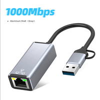 2 in 1 Type C / USB 3.0 to 1000Mbps Gigabit RJ45 Ethernet Adapter Aluminum Alloy Network Card for Phone Laptop