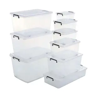 Heavy-duty Large Stackable Clear Plastic Cloths Storage Bins with Wheels Cloths Storage box