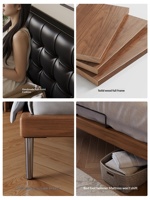 Lit king size en cuir véritable, style nordique minimaliste moderne, cadre en bois massif, tissage gaufré, lit moelleux SMC130