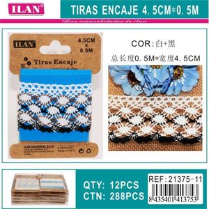 Cinghie in pizzo ILAN 4,5 cm x 0,5 m bianche e nere per decorazioni artigianali - Product Image 3