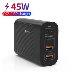 HUNDA 2020 Best Selling Multiport Desktop HUB QC3.0 and Type-C PD3.0 66 Watt High Power Mobile USB C Charger for AP for Phone