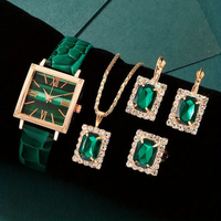 Nouvel Arrivage Ensemble de Bijoux de Luxe pour Femme avec Montre Carrée à Quartz, Bague, Collier, Boucles d'Oreilles et Strass, Idéal Cadeau