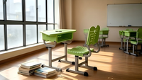 Meubles scolaires, ensemble bureau et chaise trapézoïdaux pour étudiants, table en plastique pour salle de classe collaborative, design ergonomique, maternelle, enfants